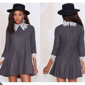 UNIF goth swing dress Wednesday Addams rare grey white lace Peter pan XS